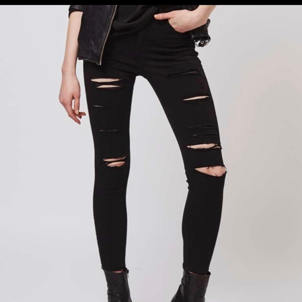 Topshop high waisted distressed Jamie jeans